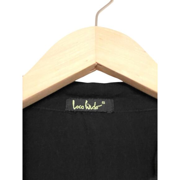 Loco Lindo Pintuck Button Up Shirt‎ Women Size Small Black V-neck Boho Flowy - Picture 4 of 5